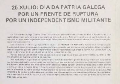 �25 de xullo: dia da patria galega por un frente de ruptura por un independentismo militante�