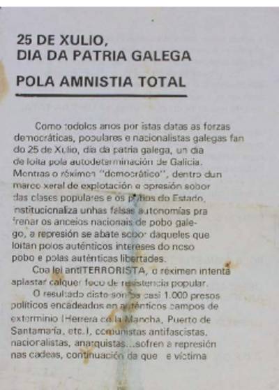 �25 de xullo, Dia da Patria galega. Pola Amnistia total�