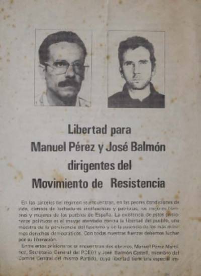 �Libertad para Manuel P�rez y Jos� Bal�n dirigentes del Movimiento de Resistencia�