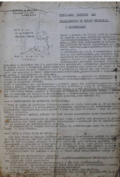 �Comunicado conxunto das coordinadoras de ensino medio-f.p e universidade�