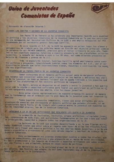 �A todos los comites y uniones de las juventudes comunitas�