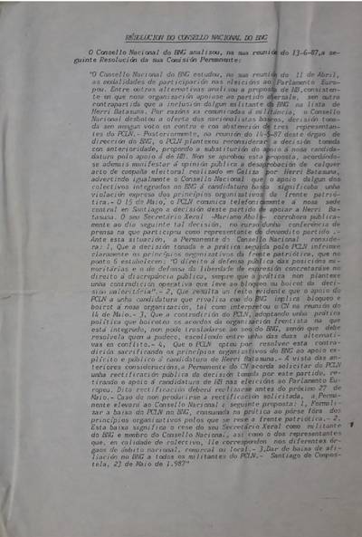 �Resolucion do Consello Nacional do BNG�