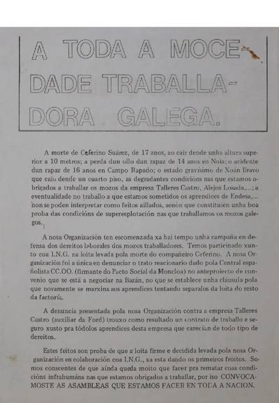 �A toda a mocedade traballadora galega�