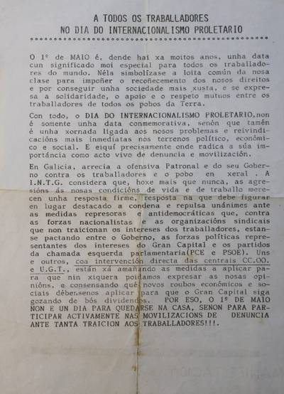 �A todos os traballadores no d�a do internacionalismo proletario�