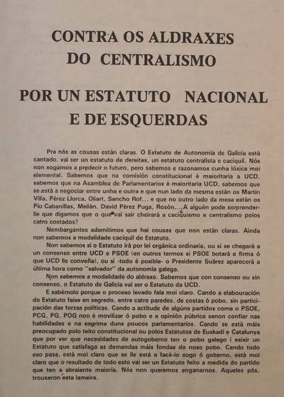 �Conta os aldraxes do centralismo. Por un Estatuto nacional e de esquerdas�