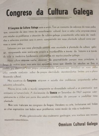 �Por un Congreso da Cultura Galega�