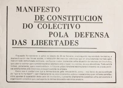 �Manifesto de constituci�n do colectivo pola defensa das libertades�