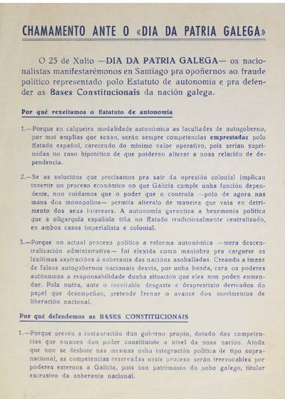 �Chamamento ante o dia da patria galega�