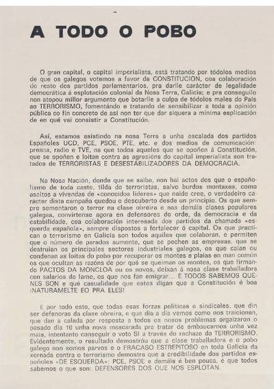 �Contra a constituci�n espa�ola e colonial un NON galego e popular�