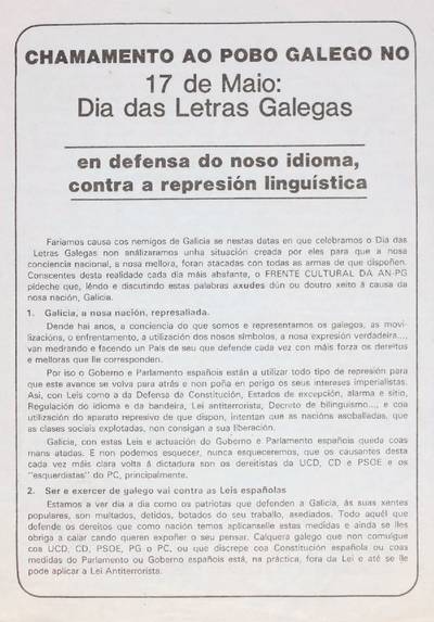 �En defensa do noso idioma, contra a represi�n lingu�stica�