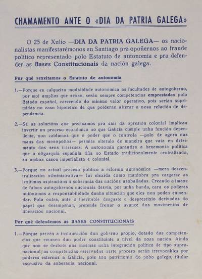 �Chamamento ante o dia da patria galega�