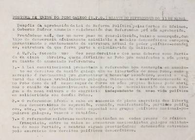 �Postura da UPG diante do referendum do 15 de Nadal�