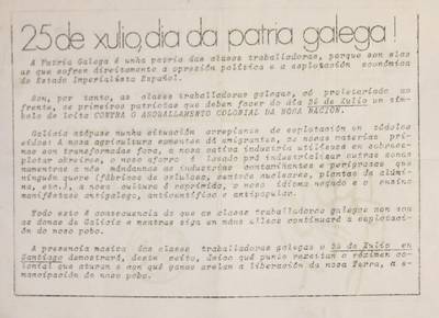 �Pola liberaci�n nacional e social do pobo galego, acudamos todos o 25 xulio a Santiago�