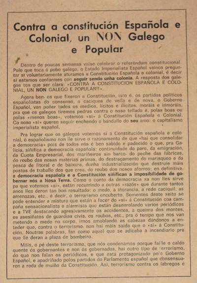 �Contra a constituci�n Espa�ola e Colonial, un NON Galego e Popular�