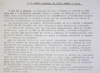 �5 de abril: xornada de loita contra o paro�