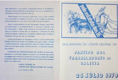 �Declaracion do Comite Central do PTG. Polo estatuto dos 16�